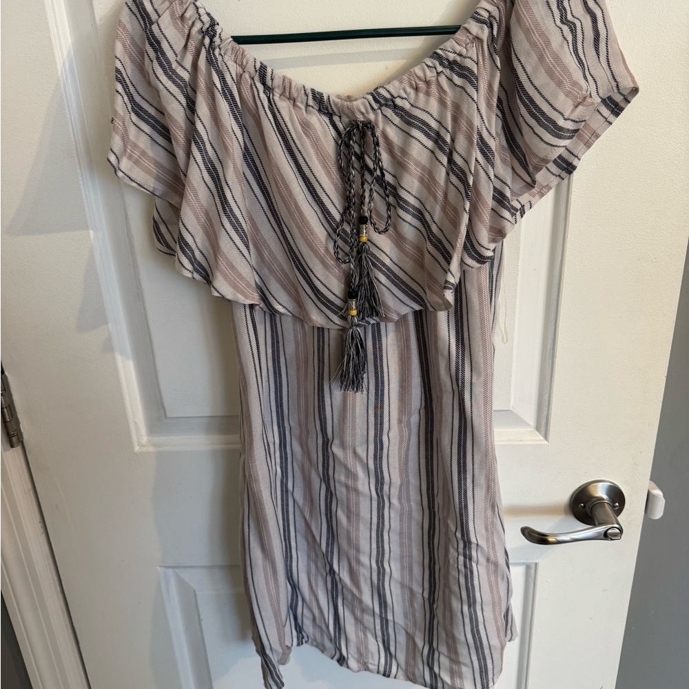 VENUS Striped Off-Shoulder Dress - Pink and Black